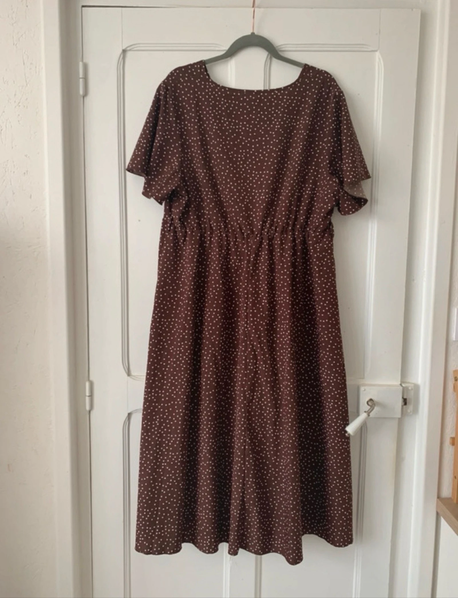 Brown/White Dotted Frilled Wallet Dress for Women - Size 2XL Curve – photo 2
